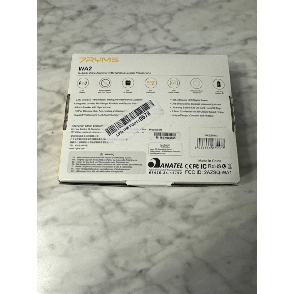7RYMS WA2 Wireless Voice Amplifier for Teachers with Magnetic Lavalier Mic, Wire